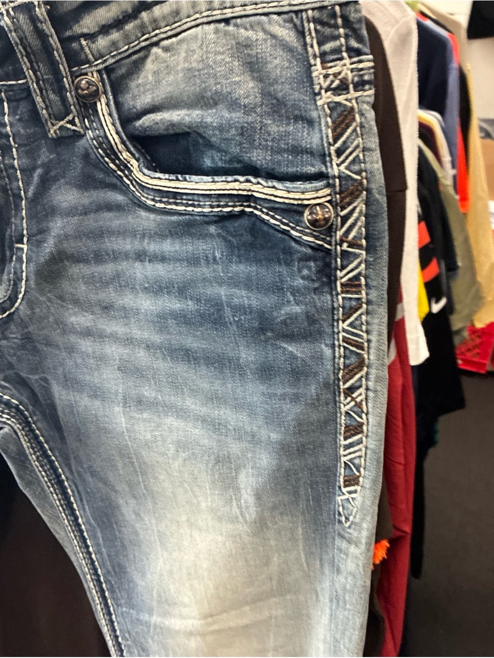 Men’s Rock Revival Distressed Jeans 👖 Pre Owned Used Sz 34 Streetwear - Picture 9 of 15